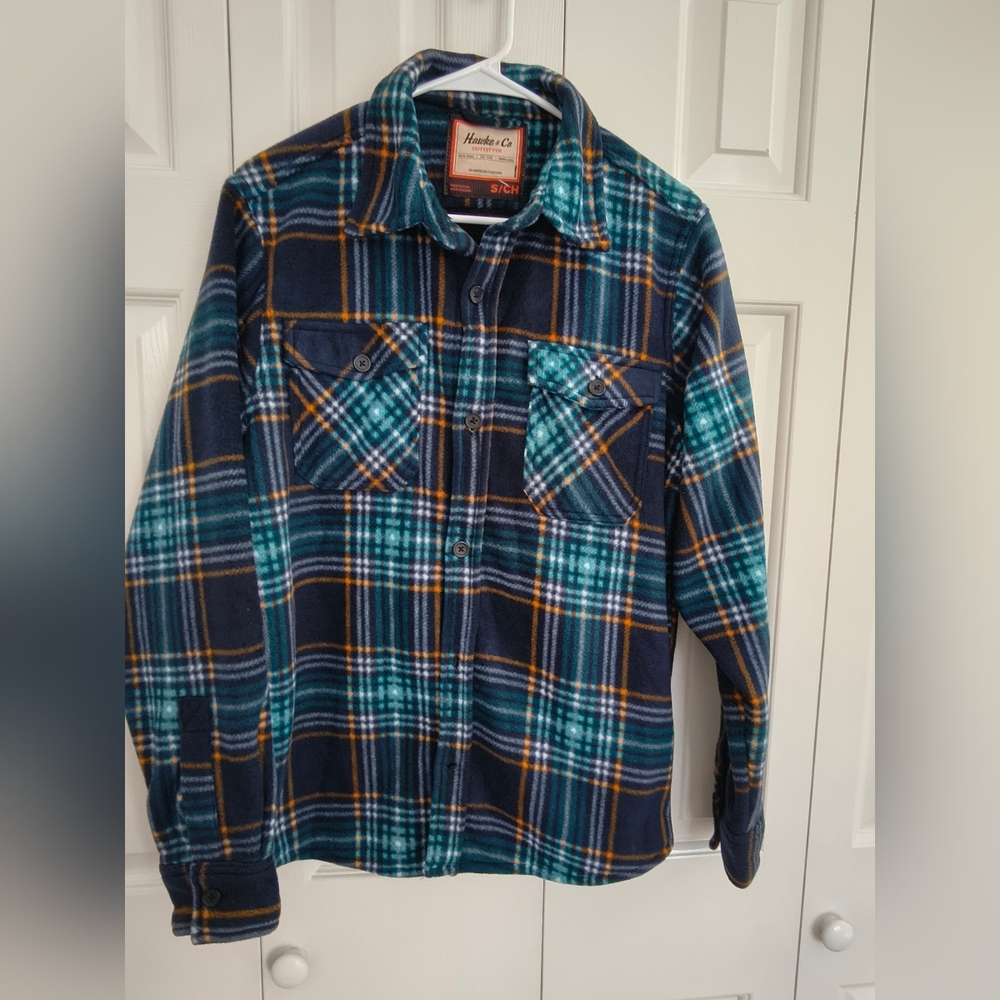 Hawke & Co Jacket Men's Small Blue Sherpa Lined Plaid Flannel Shacket.